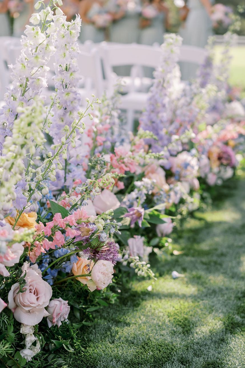Pastel colored floral arrangements