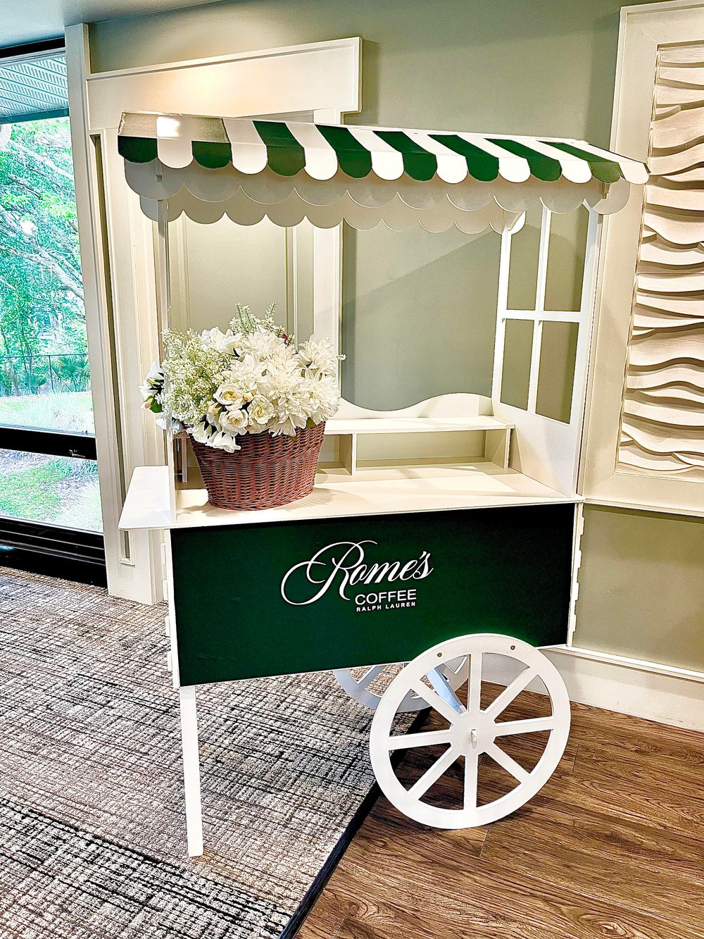 Party cart with green custom vinyl wrap
